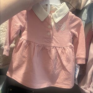 Pink Long-Sleeve Kids dress with Embroidered Heart